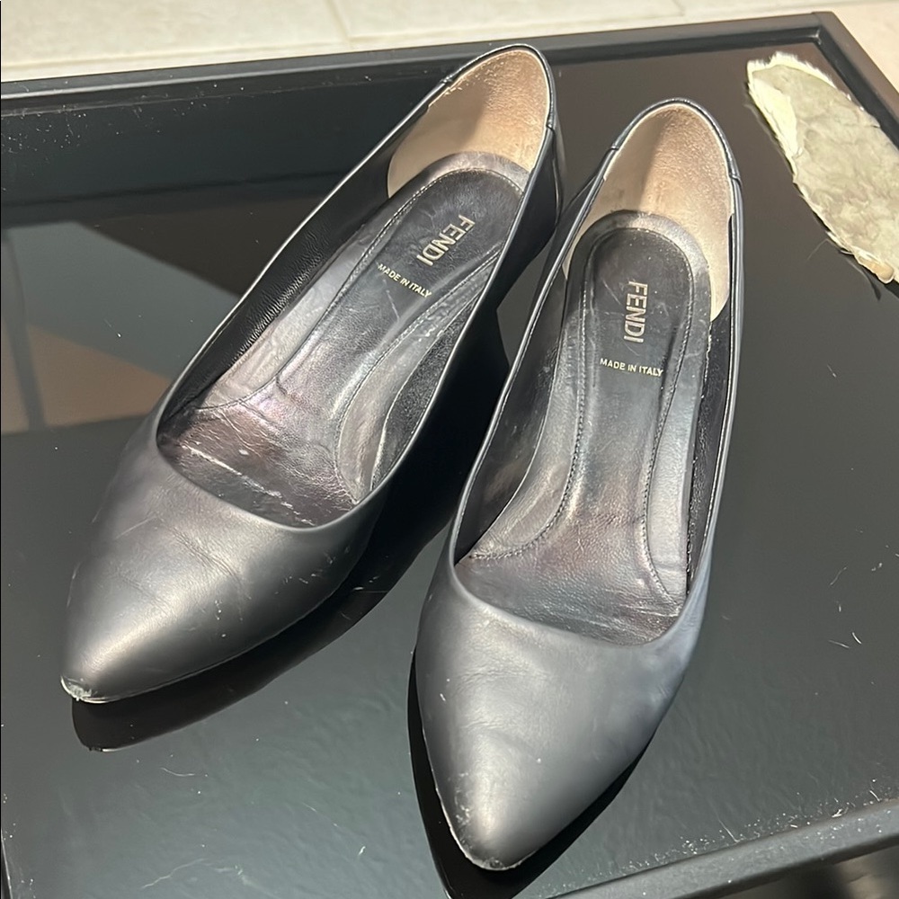 Fendi Women's Black Leather Wedge